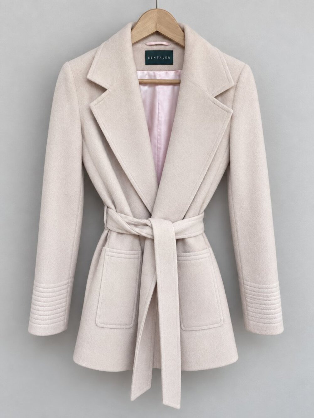 SENTALER Blush Pink Baby Alpaca Wrap Coat | XS